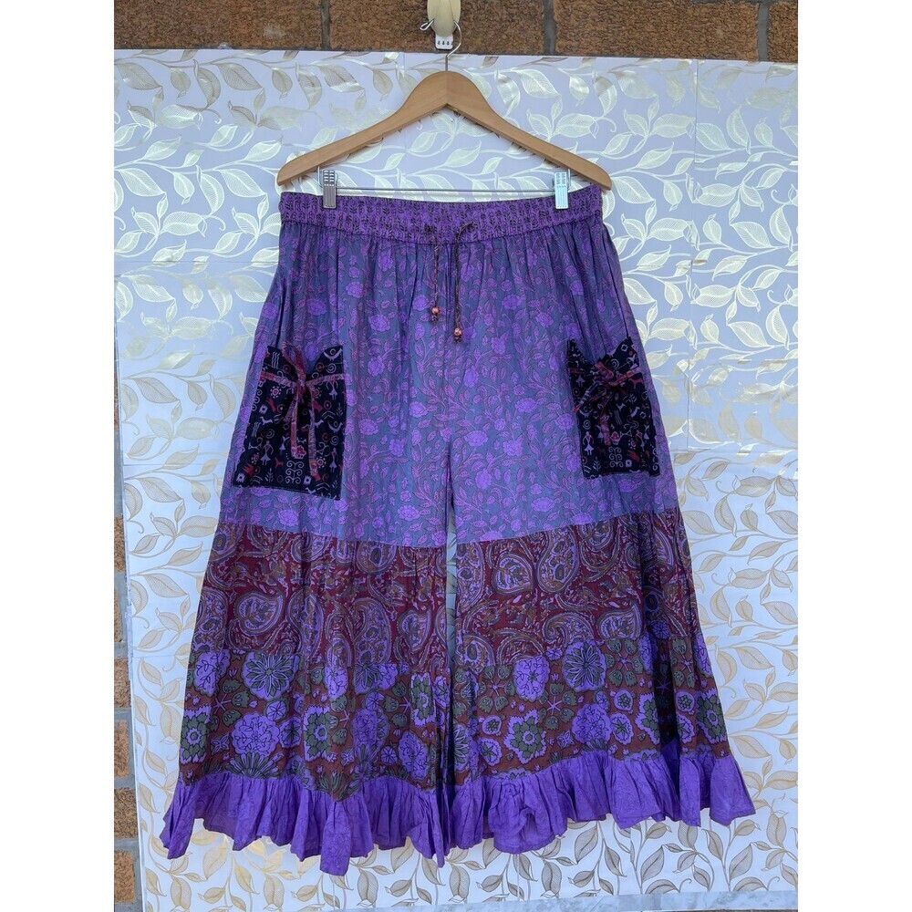 Hippie Forever Boho Purple Floral Wide Leg Palazzo Pants Plus L/1X Whimsigoth